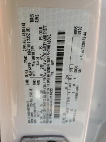 1FMCU9J92JUD11633 - 2018 FORD ESCAPE TITANIUM თეთრი ფოტო 14