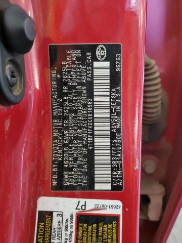 4T1BF1FK0CU618983 - 2012 TOYOTA CAMRY BASE RED photo 12