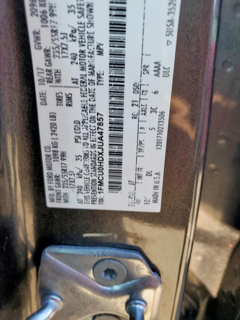 1FMCU0HDXJUA47857 - 2018 FORD ESCAPE SEL Графитовый фото 12