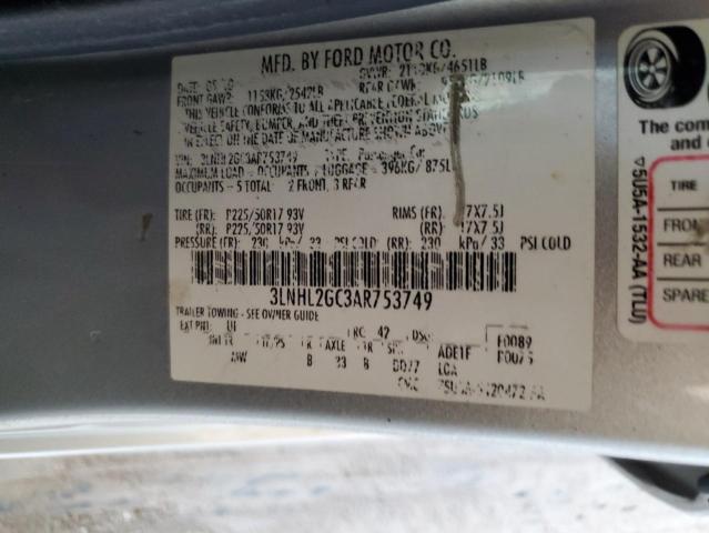 3LNHL2GC3AR753749 - 2010 LINCOLN MKZ SILVER photo 12