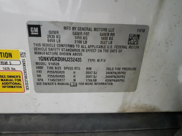 1GNKVGKD9HJ232435 - 2017 CHEVROLET TRAVERSE LT Ақ фото 13