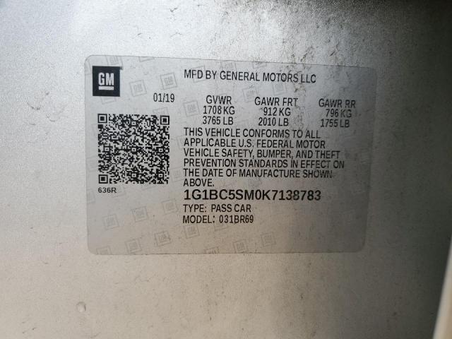 1G1BC5SM0K7138783 - 2019 CHEVROLET CRUZE LS ვერცხლისფერი ფოტო 12