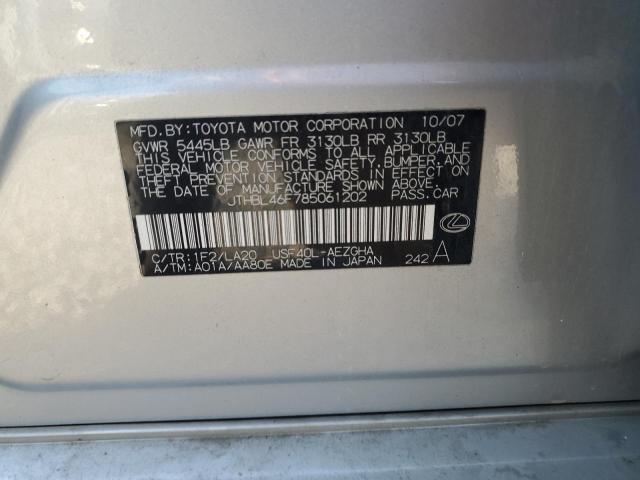 JTHBL46F785061202 - 2008 LEXUS LS 460 SILVER photo 12