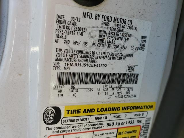 1FMJU1J51CEF41392 - 2012 FORD EXPEDITION XLT أبيض صورة 13