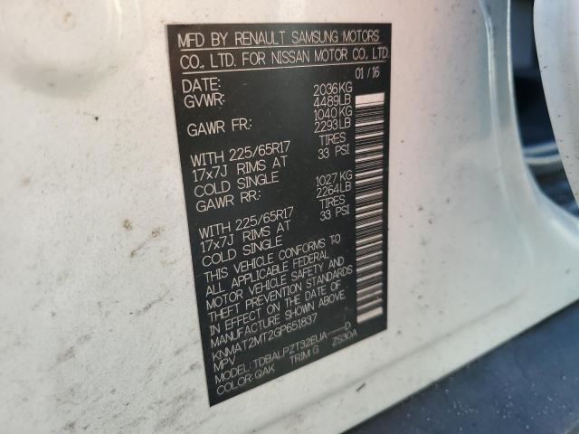 KNMAT2MT2GP651837 - 2016 NISSAN ROGUE S WHITE photo 13