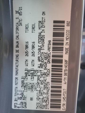 3TMCZ5AN1MM425739 - 2021 TOYOTA TACOMA DOUBLE CAB 灰色 照片 12