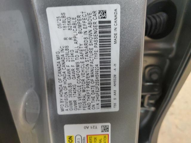2HGFE2F25SH599204 - 2025 HONDA CIVIC LX SILVER photo 12
