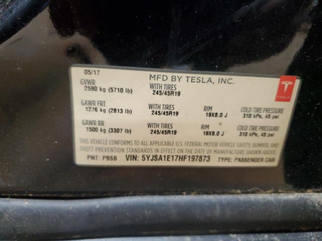 5YJSA1E17HF197873 - 2017 TESLA MODEL S BLACK photo 12