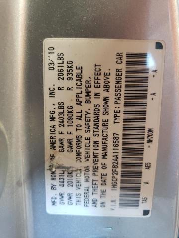 1HGCP2F82AA116587 - 2010 HONDA ACCORD EXL SILVER photo 12