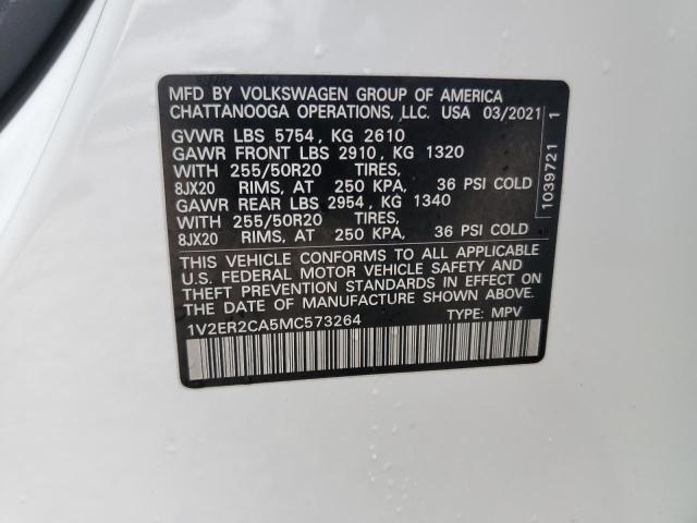 1V2ER2CA5MC573264 - 2021 VOLKSWAGEN ATLAS SEL WHITE photo 13