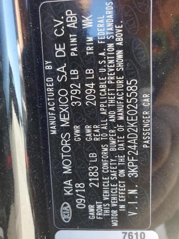 3KPF24AD2KE025585 - 2019 KIA FORTE FE შავი ფოტო 12