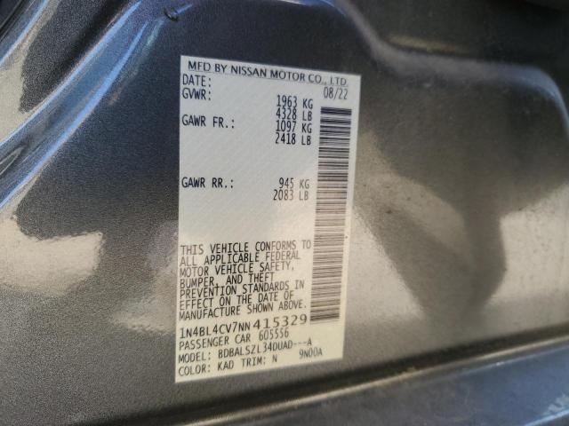 1N4BL4CV7NN415329 - 2022 NISSAN ALTIMA SR GRAY photo 12