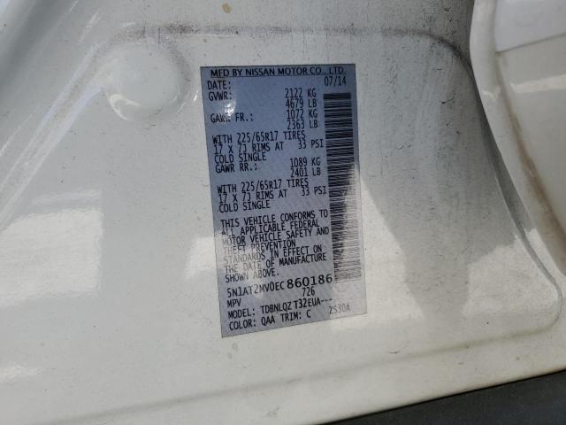 5N1AT2MV0EC860186 - 2014 NISSAN ROGUE S WHITE photo 13