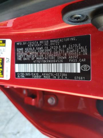 4T1G11BKXNU064526 - 2022 TOYOTA CAMRY SE 红色 照片 13