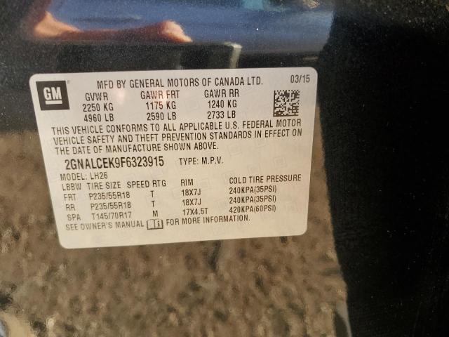 2GNALCEK9F6323915 - 2015 CHEVROLET EQUINOX LT BLACK photo 12