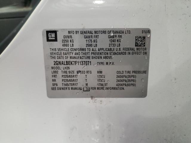 2GNALBEK7F1137071 - 2015 CHEVROLET EQUINOX LT WHITE photo 13