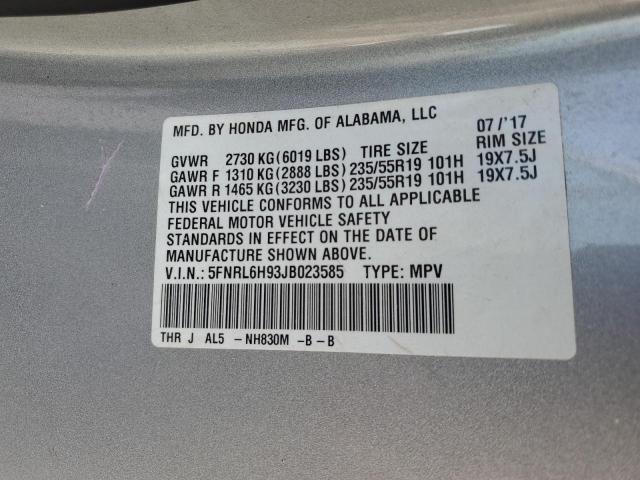 5FNRL6H93JB023585 - 2018 HONDA ODYSSEY ELITE Серебристый фото 13