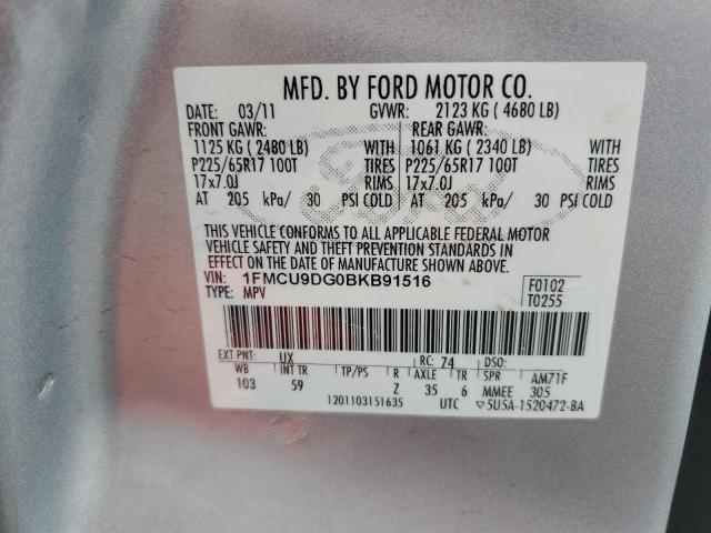 1FMCU9DG0BKB91516 - 2011 FORD ESCAPE XLT SILVER photo 13