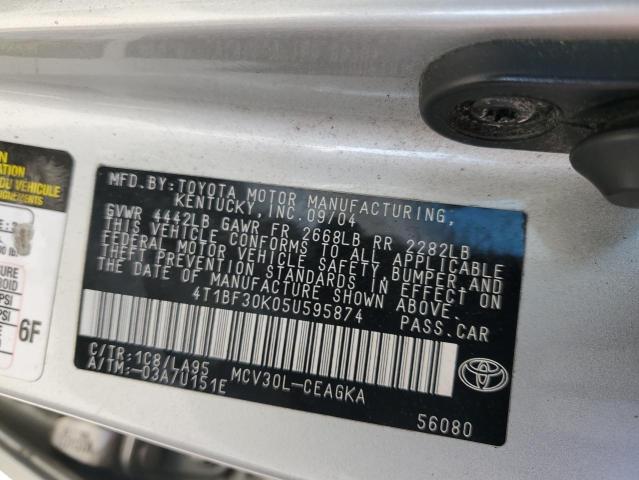 4T1BF30K05U595874 - 2005 TOYOTA CAMRY LE 银色 照片 12