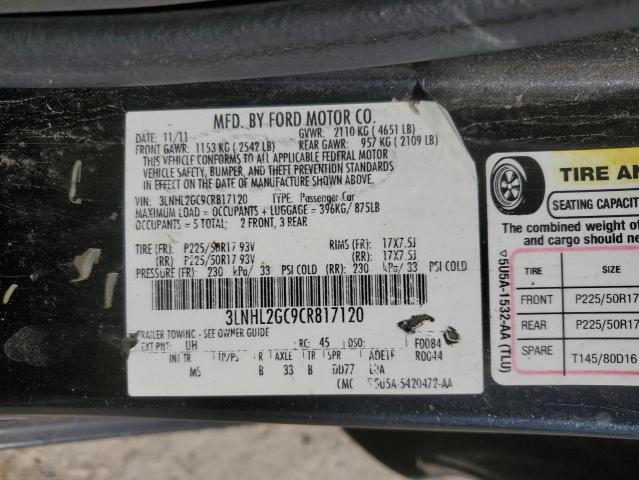 3LNHL2GC9CR817120 - 2012 LINCOLN MKZ BLACK photo 12