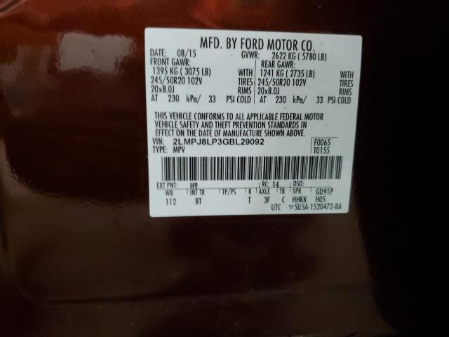 2LMPJ8LP3GBL29092 - 2016 LINCOLN MKX RESERVE Շագանակագույն լուսանկար 13