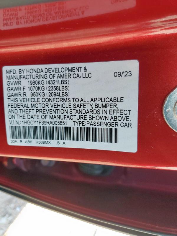 1HGCY1F39RA005851 - 2024 HONDA ACCORD EX RED photo 12