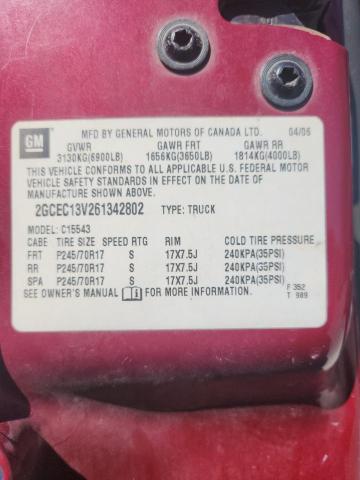 2GCEC13V261342802 - 2006 CHEVROLET SILVERADO C1500 RED photo 12