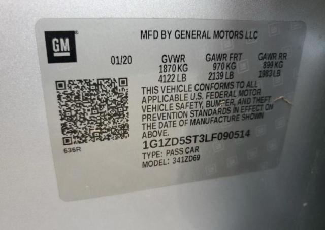 1G1ZD5ST3LF090514 - 2020 CHEVROLET MALIBU LT SILVER photo 10