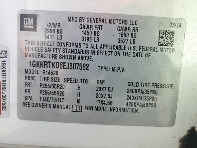 1GKKRTKD6EJ307582 - 2014 GMC ACADIA DENALI WHITE photo 14