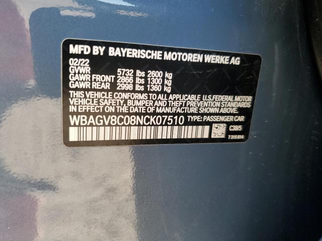 WBAGV8C08NCK07510 - 2022 BMW M850XI BLUE photo 12