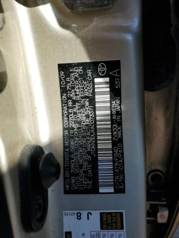 JTDKN3DUXA0073371 - 2010 TOYOTA PRIUS GOLD photo 12