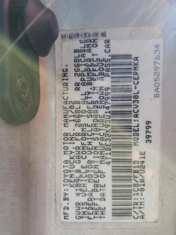 4T1BE32K93U147999 - 2003 TOYOTA CAMRY LE SILVER photo 12
