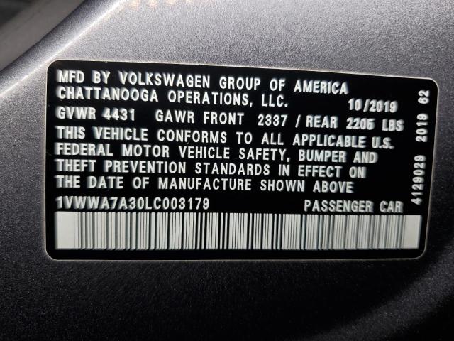 1VWWA7A30LC003179 - 2020 VOLKSWAGEN PASSAT SE ნაცრისფერი ფოტო 12
