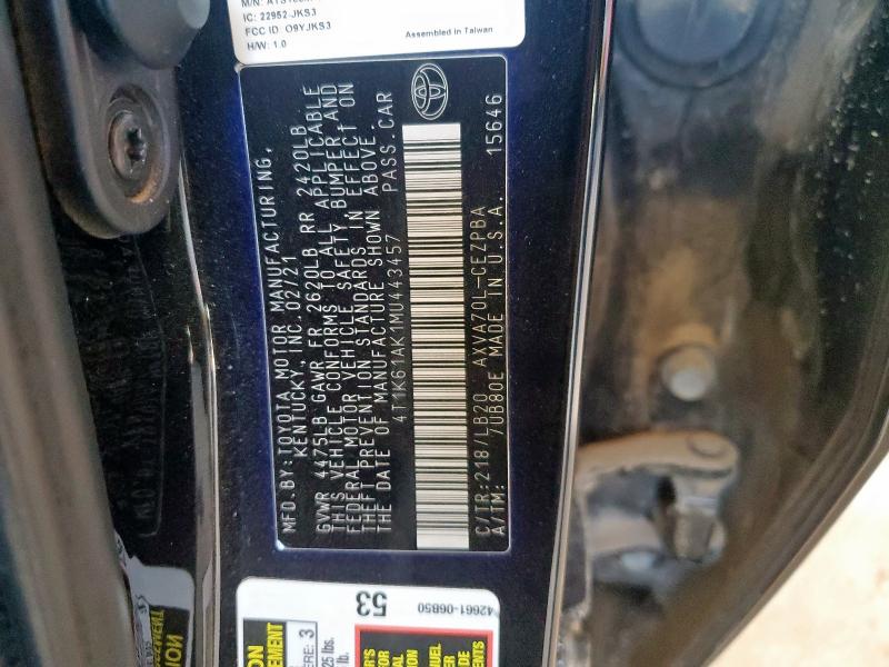 4T1K61AK1MU443457 - 2021 TOYOTA CAMRY XSE BLACK photo 12