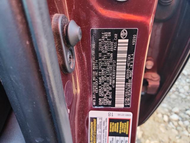 4T1BK1EB2EU113737 - 2014 TOYOTA AVALON BASE 勃艮第红 照片 12