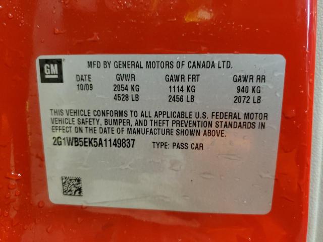 2G1WB5EK5A1149837 - 2010 CHEVROLET IMPALA LT أحمر صورة 13