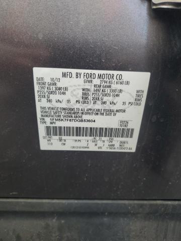 1FM5K7F87DGB53604 - 2013 FORD EXPLORER LIMITED GRAY photo 13