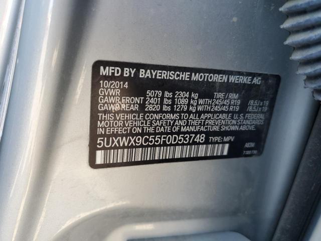 5UXWX9C55F0D53748 - 2015 BMW X3 XDRIVE28I SILVER photo 13