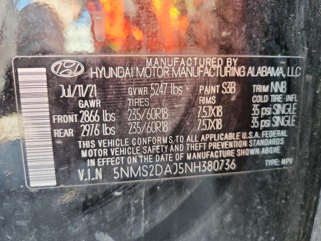 5NMS2DAJ5NH380736 - 2022 HYUNDAI SANTA FE SEL BLACK photo 13