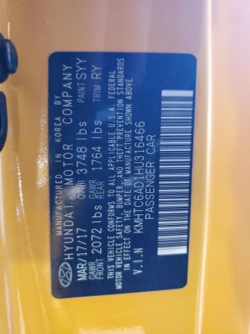 KMHTC6AD1HU316466 - 2017 HYUNDAI VELOSTER YELLOW photo 12