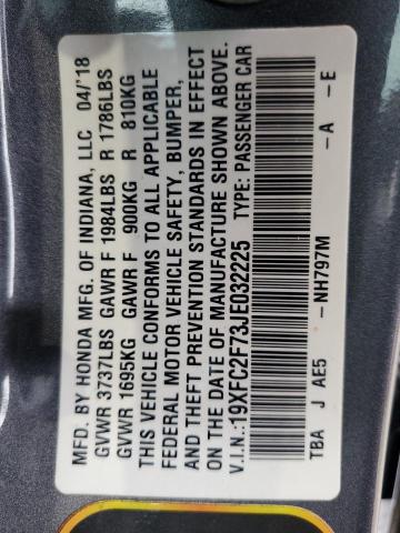 19XFC2F73JE032225 - 2018 HONDA CIVIC EX Сұр фото 12