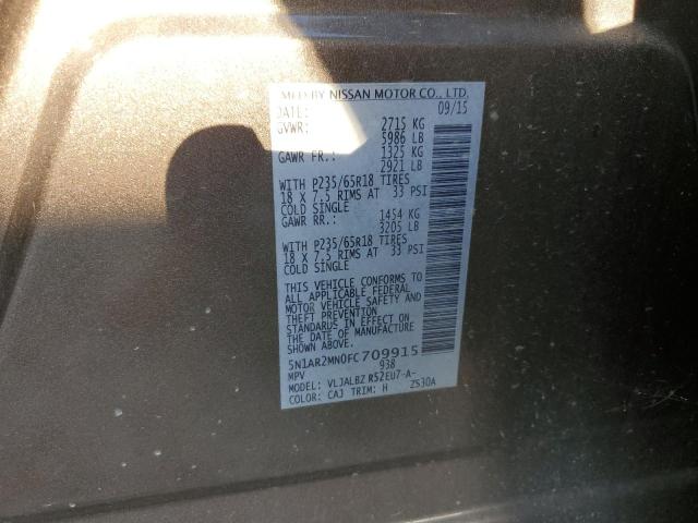 5N1AR2MN0FC709915 - 2015 NISSAN PATHFINDER S بني صورة 12