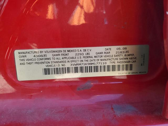 3VWRM71K98M177110 - 2008 VOLKSWAGEN JETTA SE RED photo 12