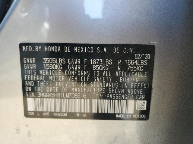 3HGGK5H81LM708616 - 2020 HONDA FIT EX Күміс фото 13