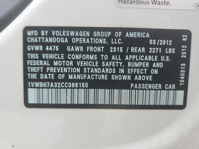 1VWBH7A32CC066150 - 2012 VOLKSWAGEN PASSAT SE ვერცხლისფერი ფოტო 12