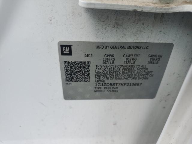 1G1ZD5ST7KF210667 - 2019 CHEVROLET MALIBU LT თეთრი ფოტო 12