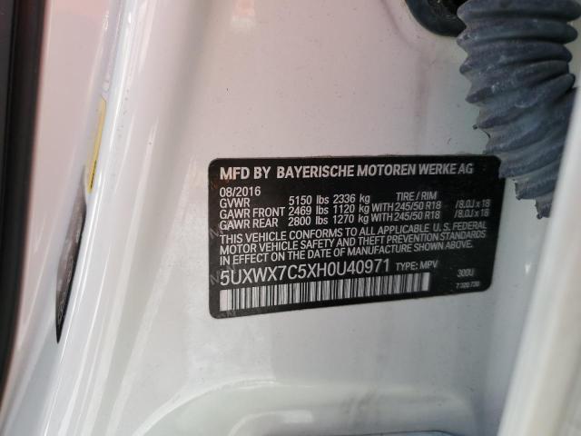 5UXWX7C5XH0U40971 - 2017 BMW X3 XDRIVE35I WHITE photo 13