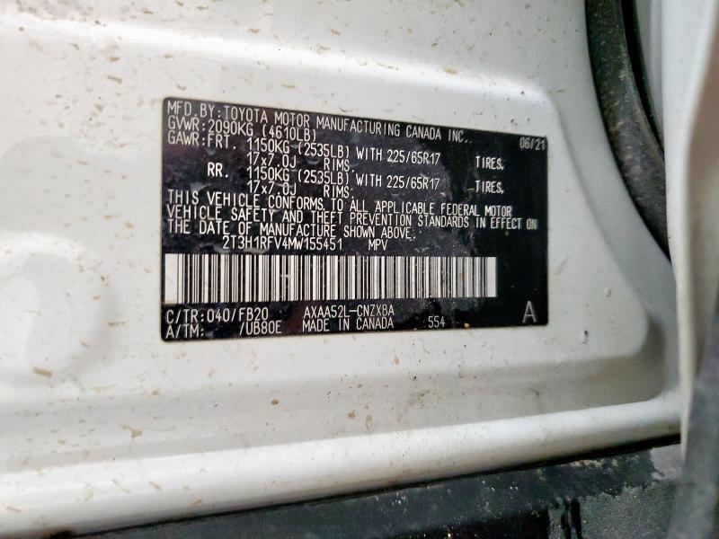 2T3H1RFV4MW155451 - 2021 TOYOTA RAV4 LE 白色 照片 13
