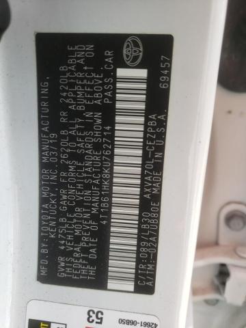 4T1B61HK8KU762714 - 2019 TOYOTA CAMRY XSE Ақ фото 13