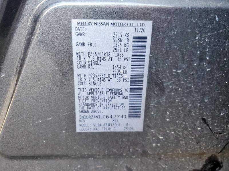 5N1DR2AN1LC642741 - 2020 NISSAN PATHFINDER S 灰色 照片 12